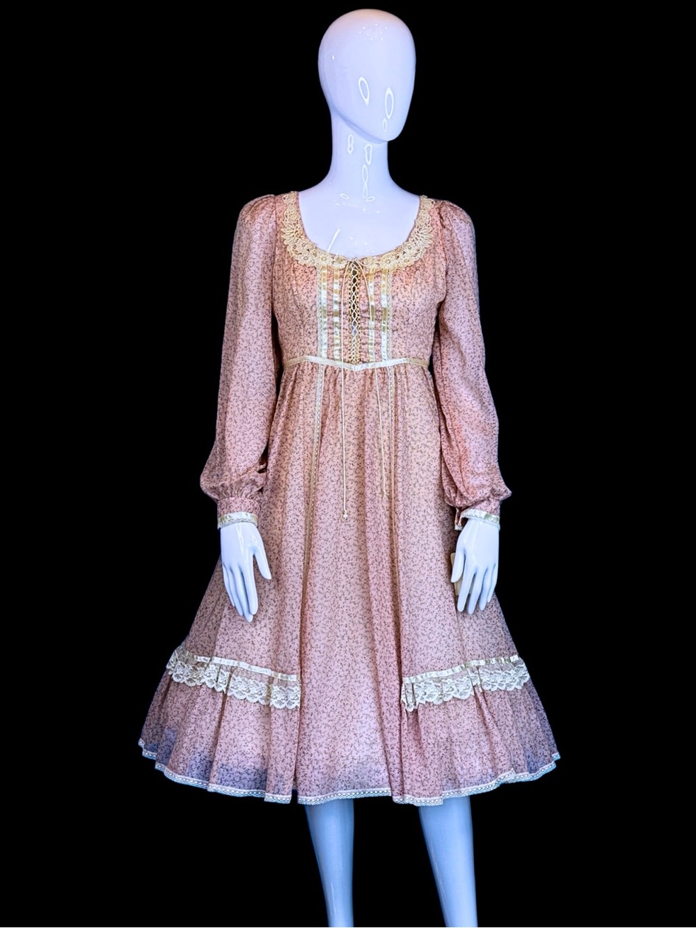 Dusty Pink Calico CORSET Prairie Dress / XS XXS / Deadstock